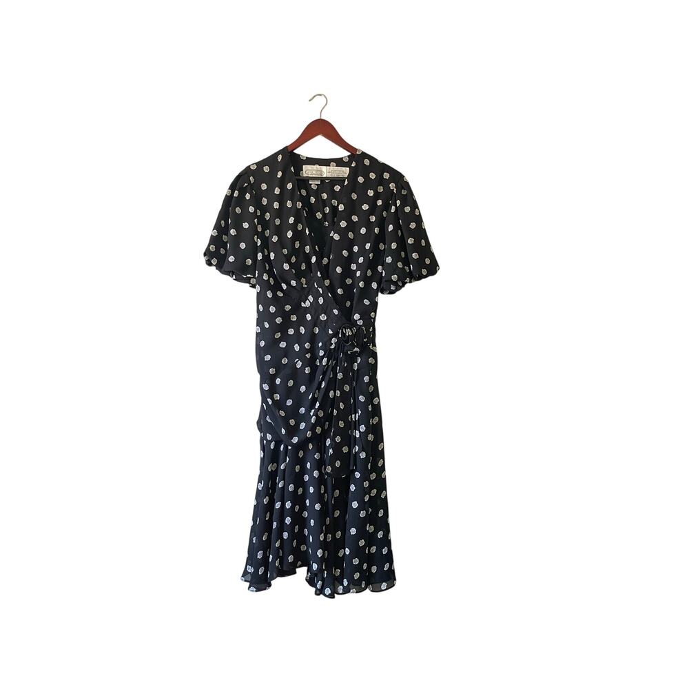 Vintage Cottagecore Floral Faux Wrap Dress Puff Sleeve Large